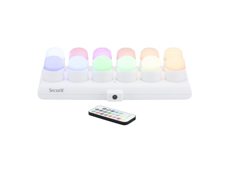 Securit Amsterdam Led Teelichter, 12 Stück + Ladegerät, 12 Farben