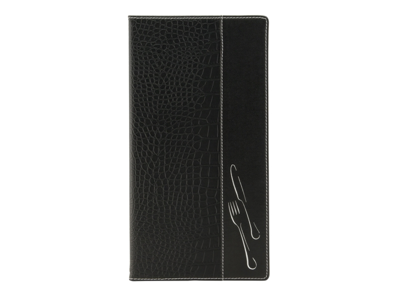 Securit® A45 CROCODILE menuomslag, illustr. bestik, 2 lommer, sort | Bordssättning - Bar & vin - Menyhållare | GameStuff