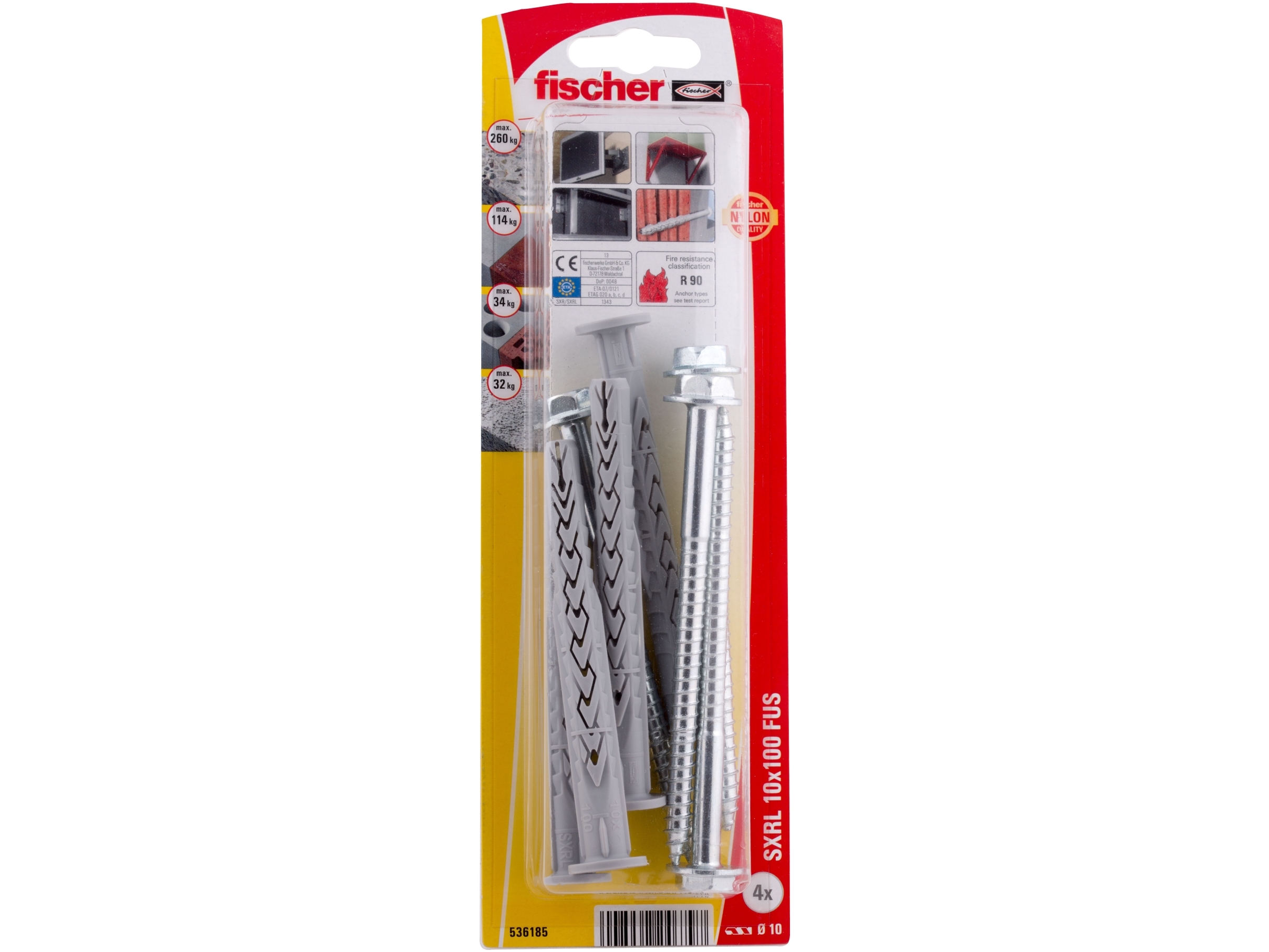 Fischer Sxrl 10 X 100 Fus K Nv Dyvel Med Langt Skaft Mm 536185 1 Sæt, 4 Stk