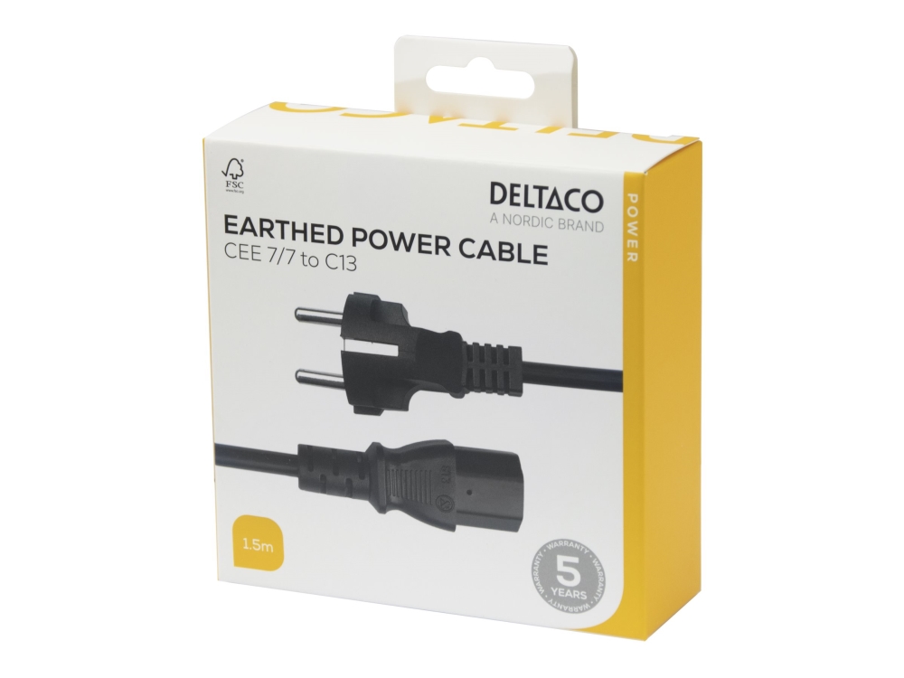 Deltaco - Strømkabel - Power Cee 7/7 Til Power Iec 60320 C13 - 1.5 M - Sort