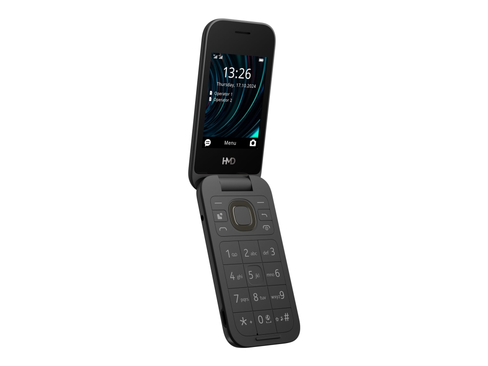 HMD 2660 Flip - 4G feature phone - dual-SIM - RAM 64 MB / Internt minne 128 MB - microSD-kortplats - bakre kamera 0,3 MP - svart | Tele & GPS - Mobiltelefoner - Alla Mobiltelefoner | GameStuff