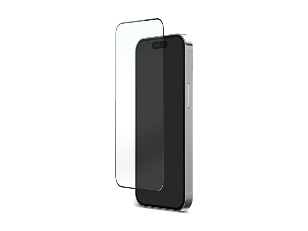 DELTACO - Skærmbeskytter for mobiltelefon - 9H, oleofobisk - 2.5D - glas - med fortrolighedsfilter - rammefarve sort - for Apple iPhone 15 Plus