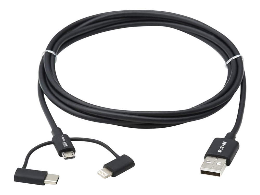 Eaton Tripp Lite Series Universal Usb-A To Lightning, Usb Micro-B And Usb-C Sync/Charge Cable (M/3Xm), Mfi Certified, Black, 6 Ft. (1.8 M) - Lightnin