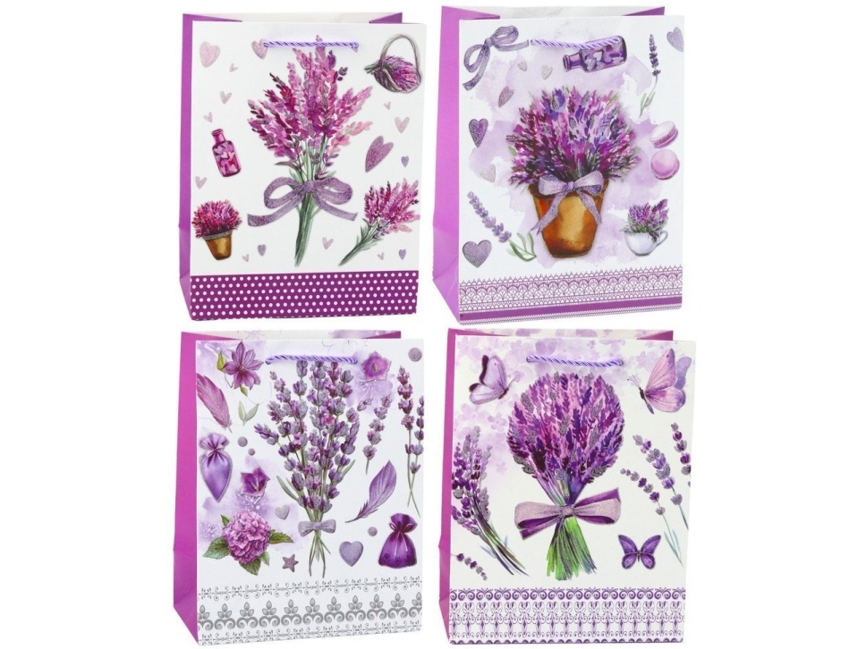 Lean Geschenkbeutel Aus Papier Lavendel Mit Glitzerelementen 23 X 18 X 10,5 Cm