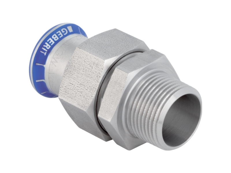 Mapress Rustfrit, 22 mm x ?" union (kromnikkelstl omlber) med overgang og flad pakning, presmuffe/nippel (R) - Geberit