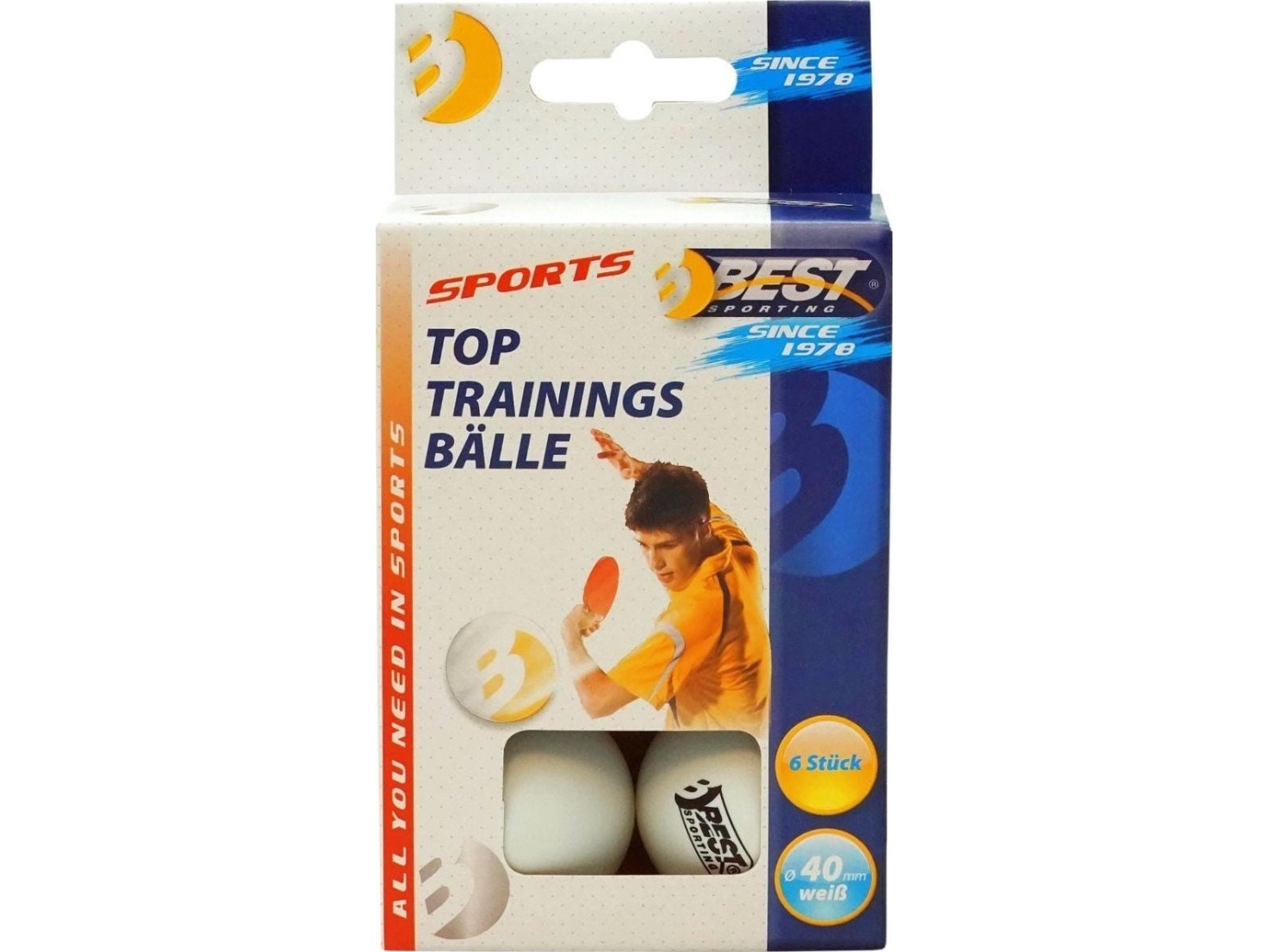 Best Sporting Set Mit 6 Weißen Tischtennisbällen, 40 Mm, Klasse 1 23110