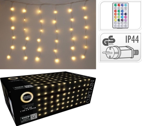 LAMPKI CHOINKOWE KURTYNA ŚWIETLNA ZEW/WEW 144 LED 120X120CM Z PILOTEM CIEPŁY BIAŁY | Belysning - Annan belysning - Ljusslingor | GameStuff