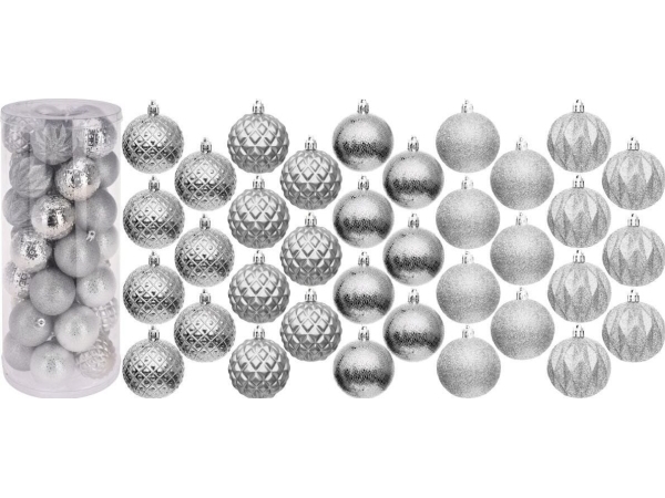 Juldekoration PLASTIC DECORATION BOMB 6CM SET MED 35 SKIVOR SILVER | Julen - Juldekorationer - Dekorationer för jul | GameStuff