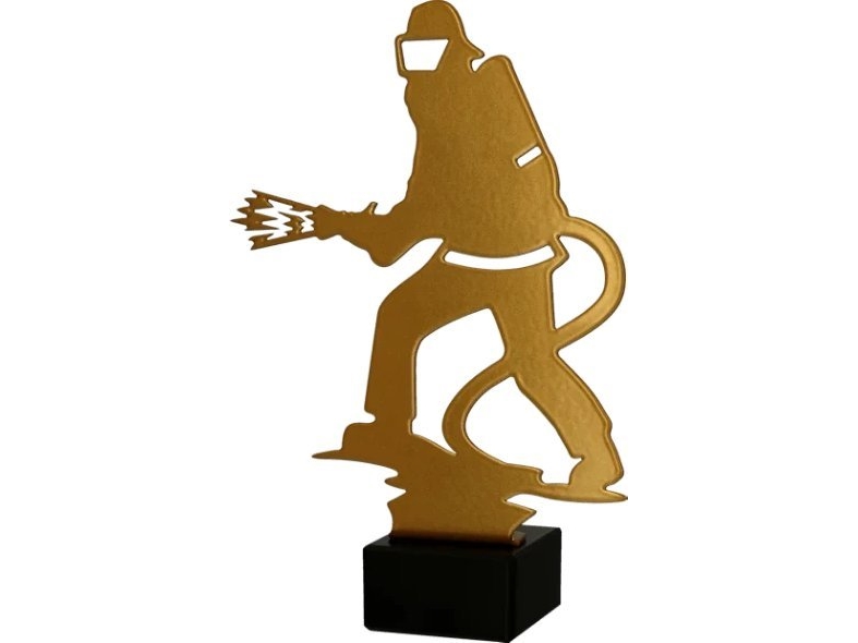 Victoria Sport Metaltrofæ med marmorsokkel - Brandbekæmpelse - brandmand med høstak