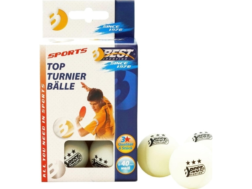 BEST Sporting sæt med 6 bordtennisbolde hvide 40 mm, klasse 3 træning BEST Sporting 23112