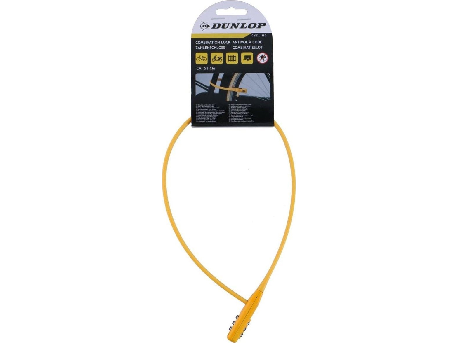 Dunlop cykellås rem med nøgle til kode gul Dunlop