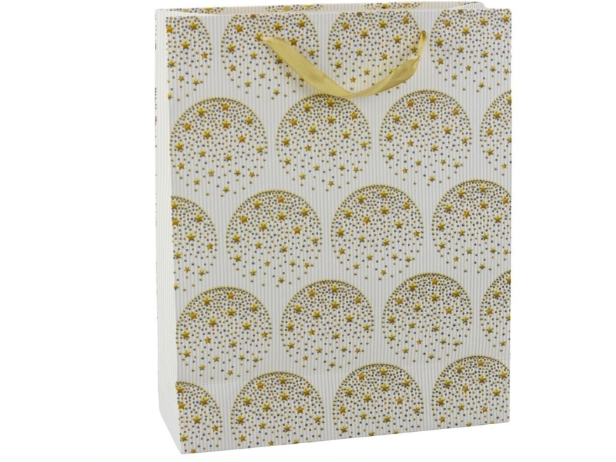 Lean Gavepose Elegant Guldstjerner Hvid 32 X 26 X 12 Cm