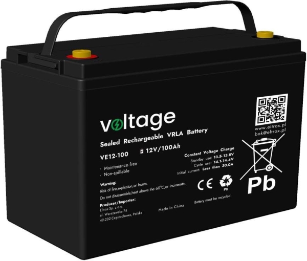 Voltage Agm 12V 100Ah Ve12-100 Batteri (Levetid 6-9 År)