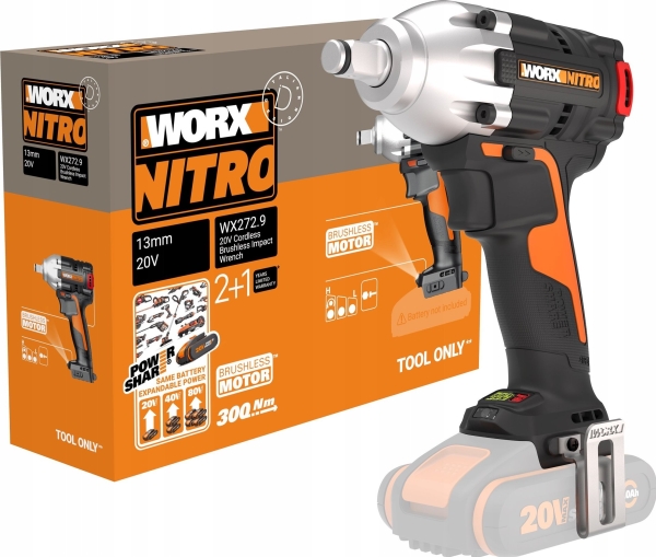 Worx borstlös mutterdragare WORX WX272.9 20V 300Nm | Elverktyg - Prof. Akku verktyg - Mutterdragare | GameStuff