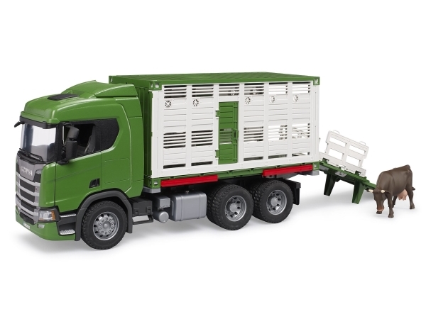 Bruder Scania Super 560R Cattle transportation truck with 1 cow toy