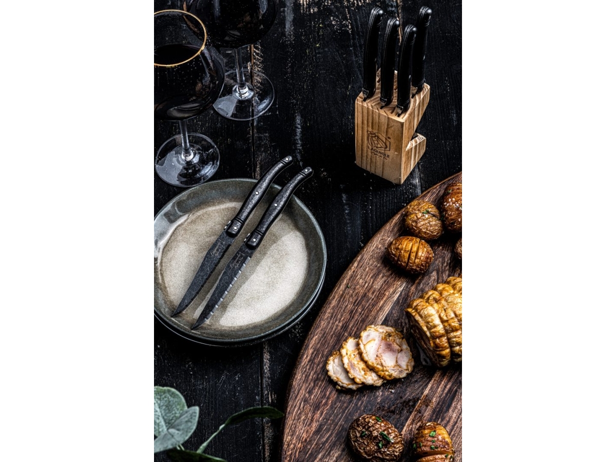 Laguiole Steak Knives Laguiole Black Stonewash Set 6 Sdv