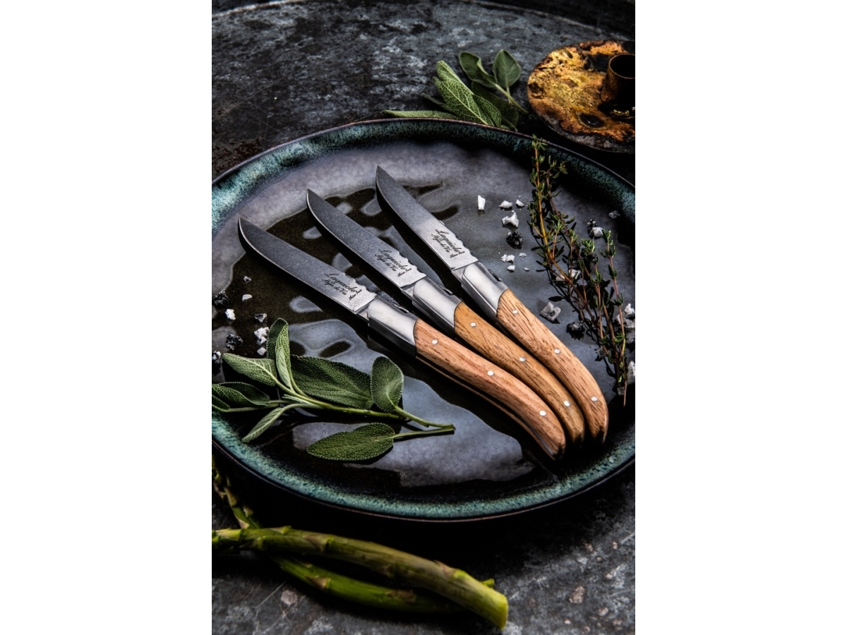 Laguiole Steak Knives Laguiole Oak Wood Stonewash Set 6 Sdv