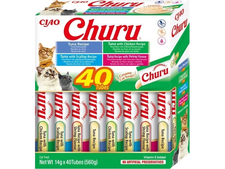 Inaba Foods Inaba Churu Für Katzen - Gemischte Geschmacksrichtungen Mit Meeresfrüchten 40X14g