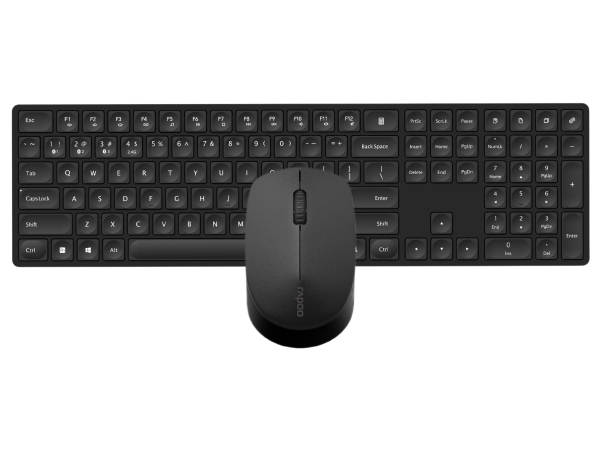 Rapoo 8020M, Fuld Størrelse (100 %), Trådløs, Rf Trådløs + Bluetooth, Qwerty, Sort, Mus Inkluderet