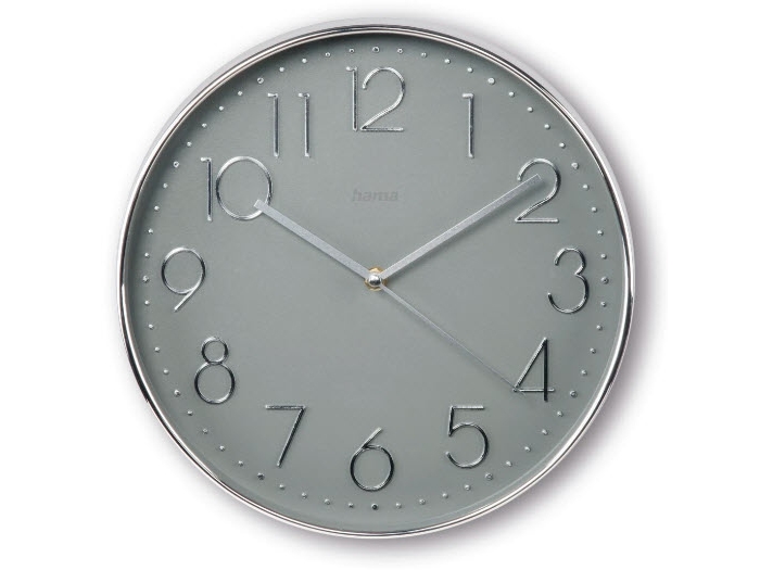 Hama Corsica, Seinä, Kvartsikello, Ympyrä, Harmaa, Hopea, Muovi, Lasi