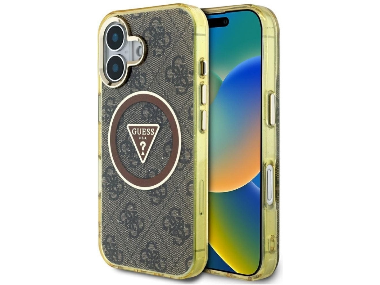 Guess Iml Metal Glitter 4G Circle Triangle Magsafe - Etui Do Iphone 16 (Brązowy)