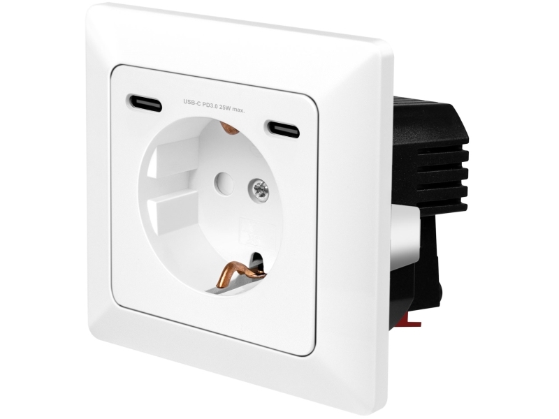 Logilink Wall Outlet 1 Socket+ 2-Port Usb-C Charger, 25W Pd