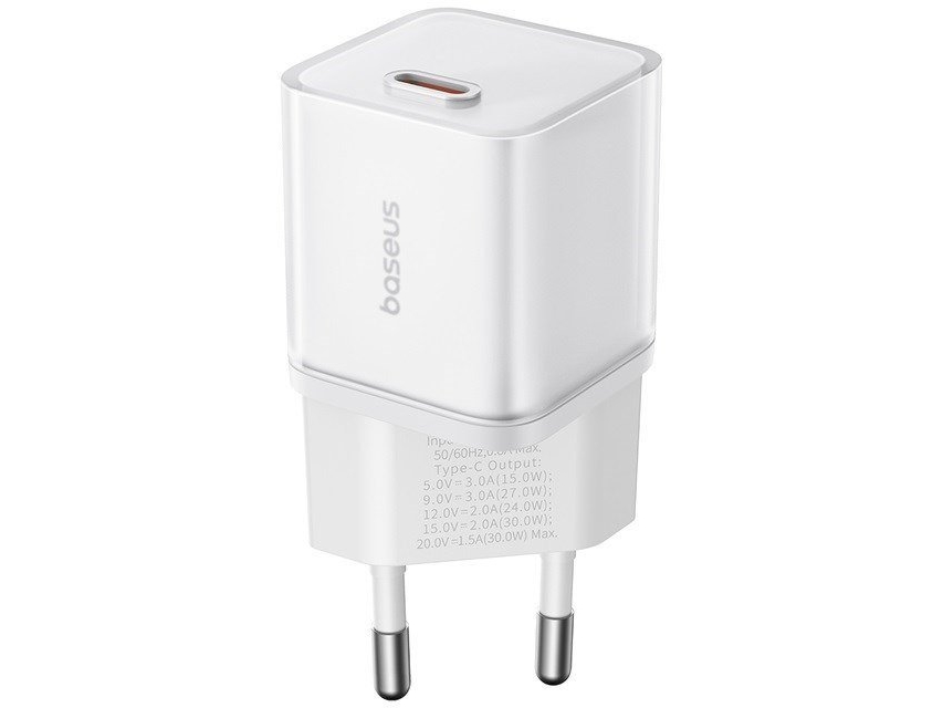 Wall Charger Baseus Gan5s, 30W, 3A, 1 X Usb-C, White P10162504213-00