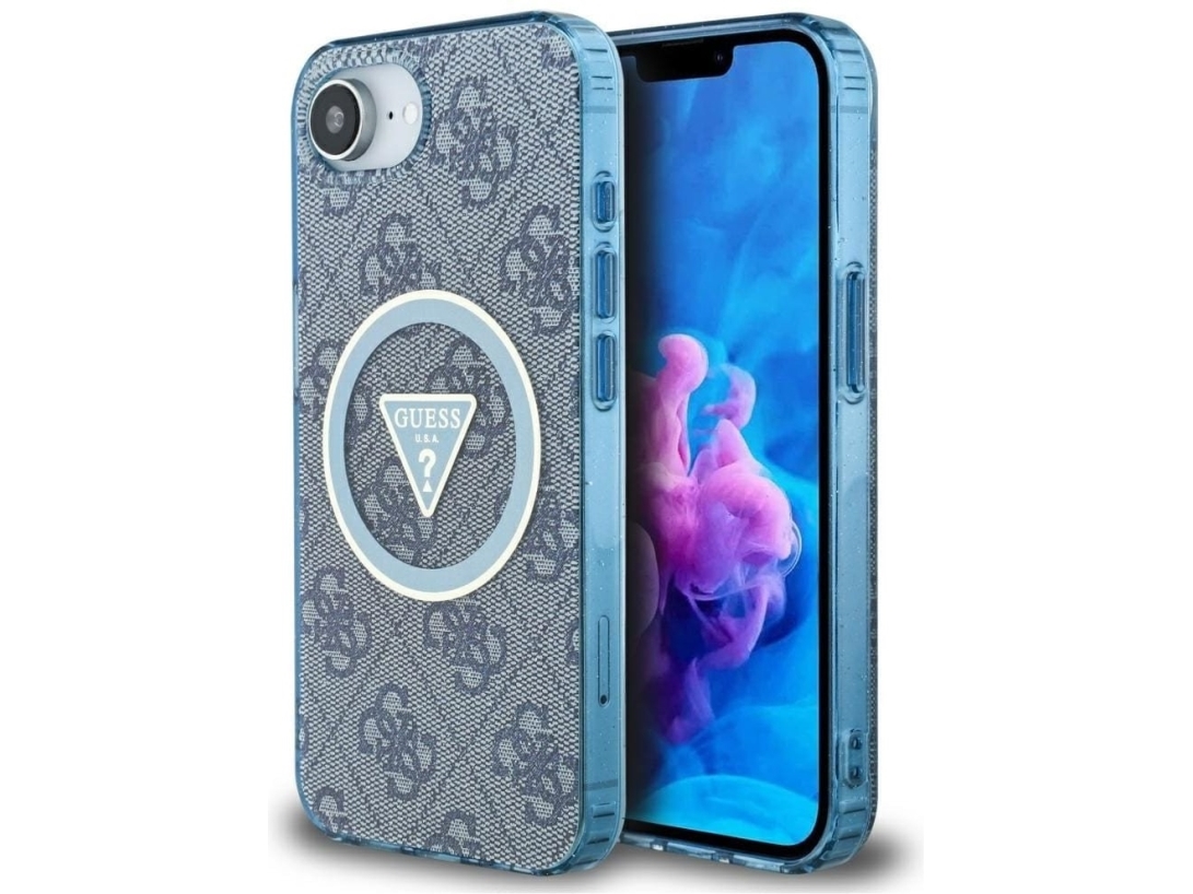 Guess Iml Metal Glitter 4G Circle Triangle Magsafe Dėklas, Skirtas Iphone 16E - Mėlyna