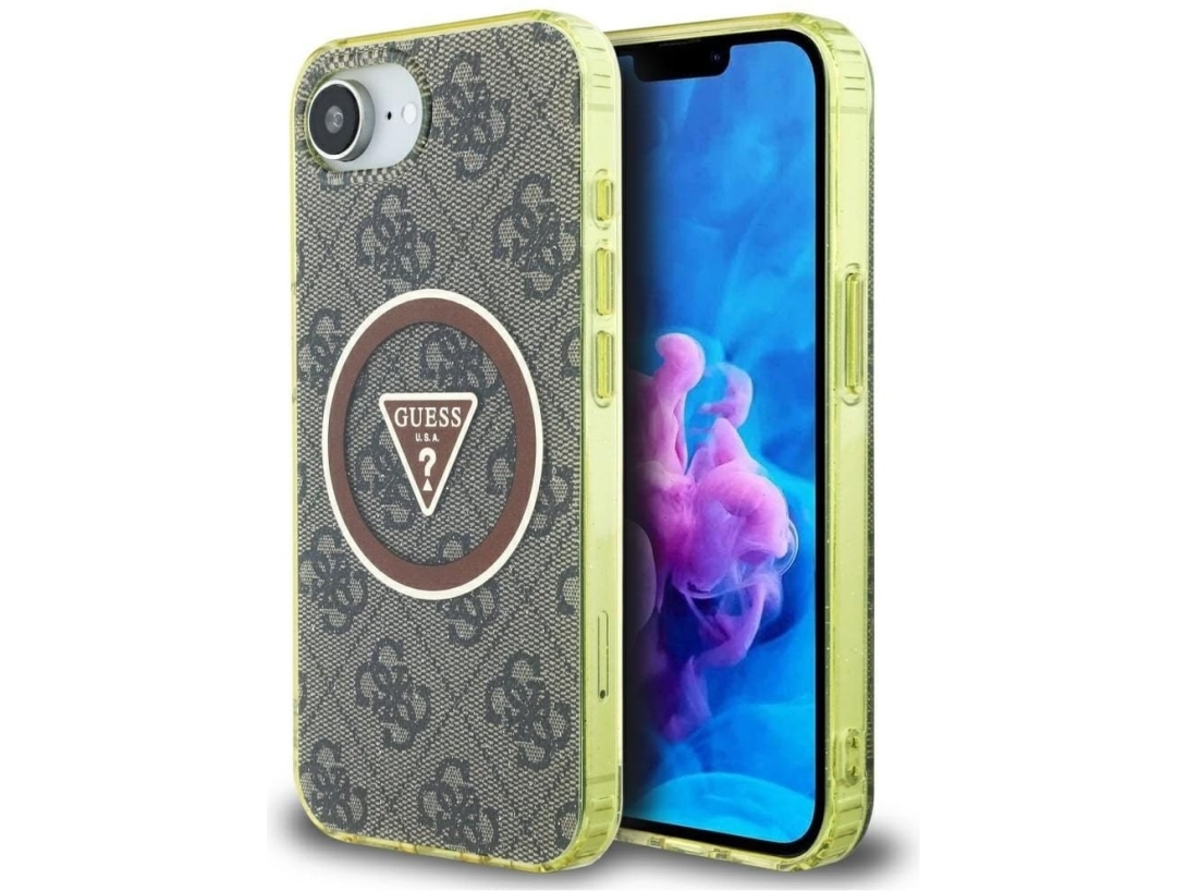 Guess Iml Metal Glitter 4G Circle Triangle Magsafe Cover Til Iphone 16E (Brun)
