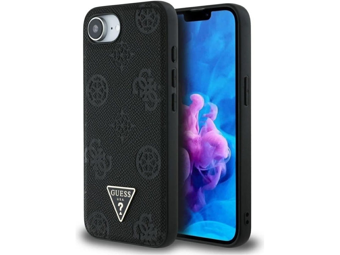 Guess Grained Hot Stamp Peony Triangle Logo Magsafe Etui Til Iphone 16E (Sort)