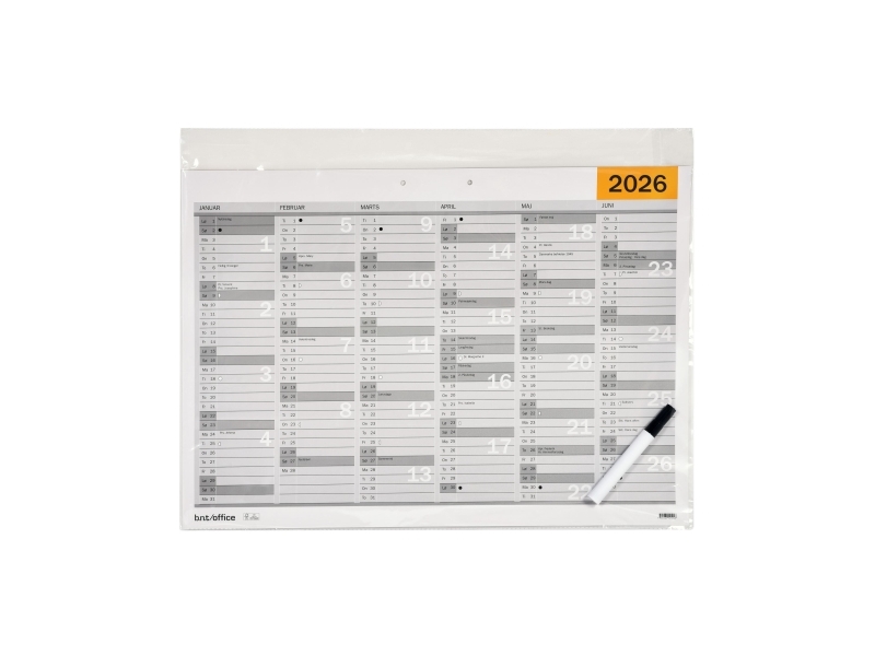 Vægkalender A2 2026 Whiteboard DK