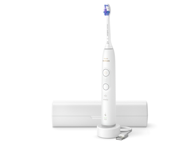 Philips 6100 Hx7400/06 Wiederaufladbare Zahnbürste, Erwachsener, Schallzahnbürste, Sensibel, 62000 Bewegungen Pro Minute, Weiß, 2 Min, 4 X 30 Sec