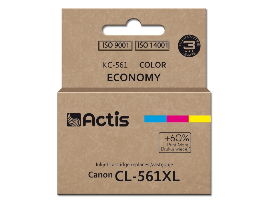 Actis Kc-561 Canon Printerblæk, Erstatning For Canon Cl-561Xl Supreme 18 Ml Blå, Lilla, Gul. Udskriver 60% Mere End Oem., Højt (Xl) Udbytte, Blå,