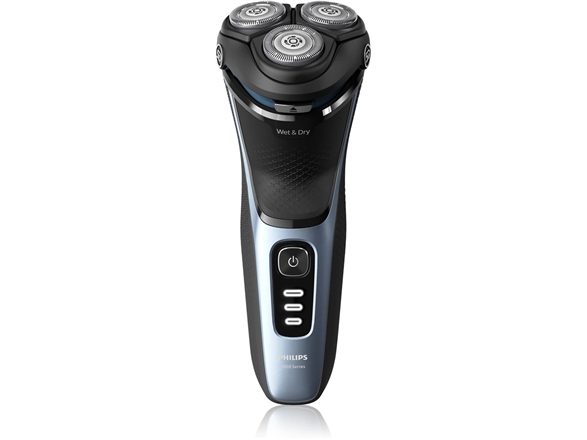 Shaver 3000 Series S3243/12 Våt og tørr elektrisk barbermaskin, Roterende hode, Sort, Blå, Batteri, Lithium-Ion (Li-Ion), 60 min, 1 timer