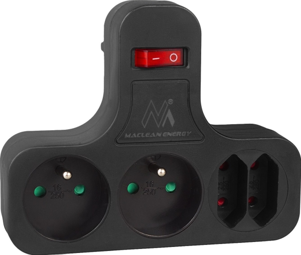 Maclean Mce224 E/B Stromdose, 4-Fach Steckdose Mit Schalter, Stabilisierender Fuß, Typ E, 2X2,5A, 2X16a