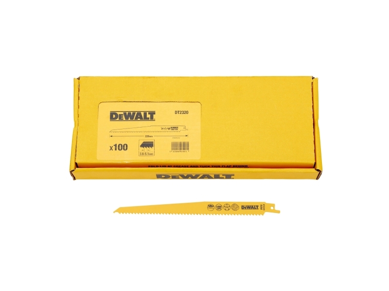 DeWALT DT2320-QZ, Puukkosahanterä, Puu, Kaksoismetalli, Keltainen, 22,8 cm, 100 kpl