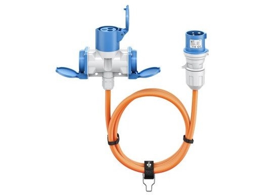 Cee-Adapterkabel, Cee-Stik Til 1X Cee-Udtag Og 2X Udtag Med Jordkontakt, 10 M