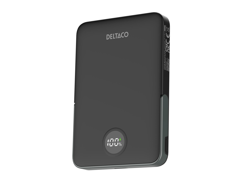 Deltaco Pb-Q1007 - Powerbank - Stand, Magnet, Up To 15W Wireless Charging - 5000 Mah - 19.25 Wh - 20 Watt (Usb-C) - Sort