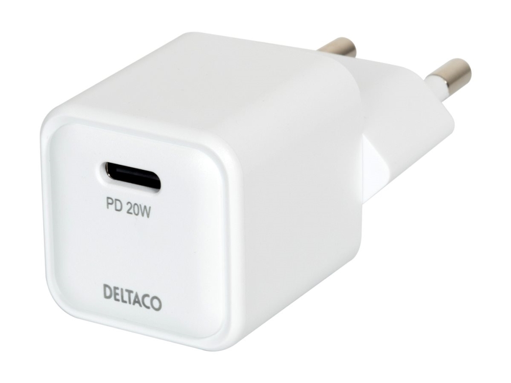 DELTACO mini - Strömadapter - 20 Watt - PD (24 pin USB-C) - vit | Tele & GPS - Batteri & Laddare - Laddare | GameStuff
