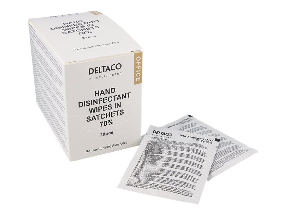 DELTACO Office - Hand sanitizing wipes - fuktkräm - antibakteriell - vit (paket om 20) | Rengöring - Avtorkning - Trasor och liknande - Trasor | GameStuff