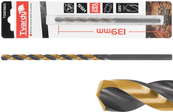 Bore-/spiralbor sort-guld til metal forlænget HSS M2 6,0 mm (1/100/400)