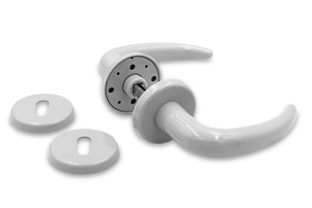 Classic Coupé dörrhandtag i grått med 6 mm klickrosett. För innerdörrar. Inklusive nyckelkilar (Ø52 mm), skruvar och bussningar för montering. | Huset - Säkerhet & Larm - Lås | GameStuff