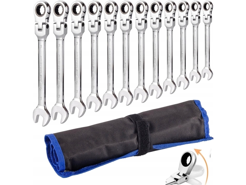 Sæt med fladtop-/ringskruenøgler med topnøgle og skralde, 12 dele 8-19 mm (8)