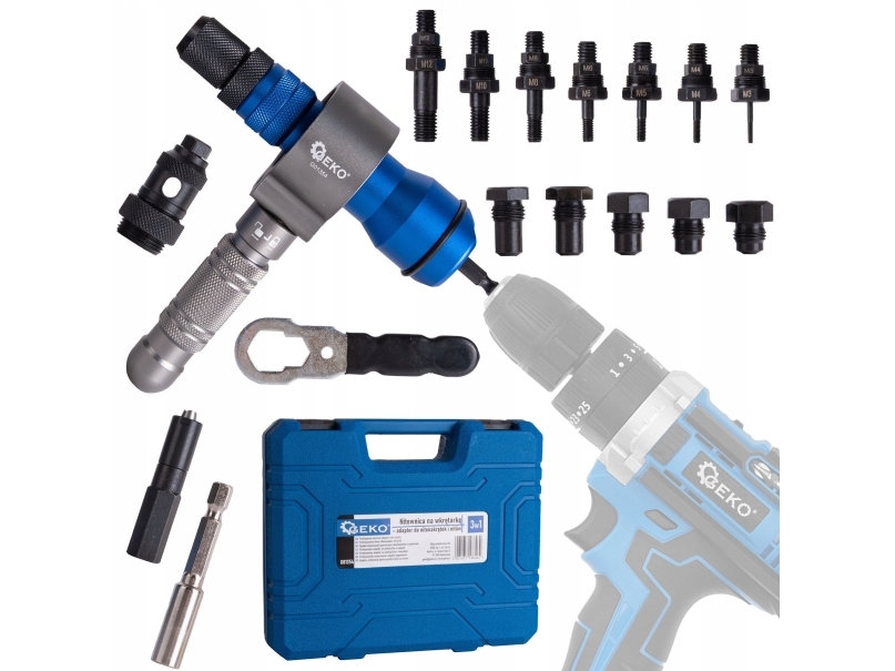 Nitmaskin f&ouml;r skruvmejsel 3in1 - adapter f&ouml;r nitmuttrar och nitar (10)