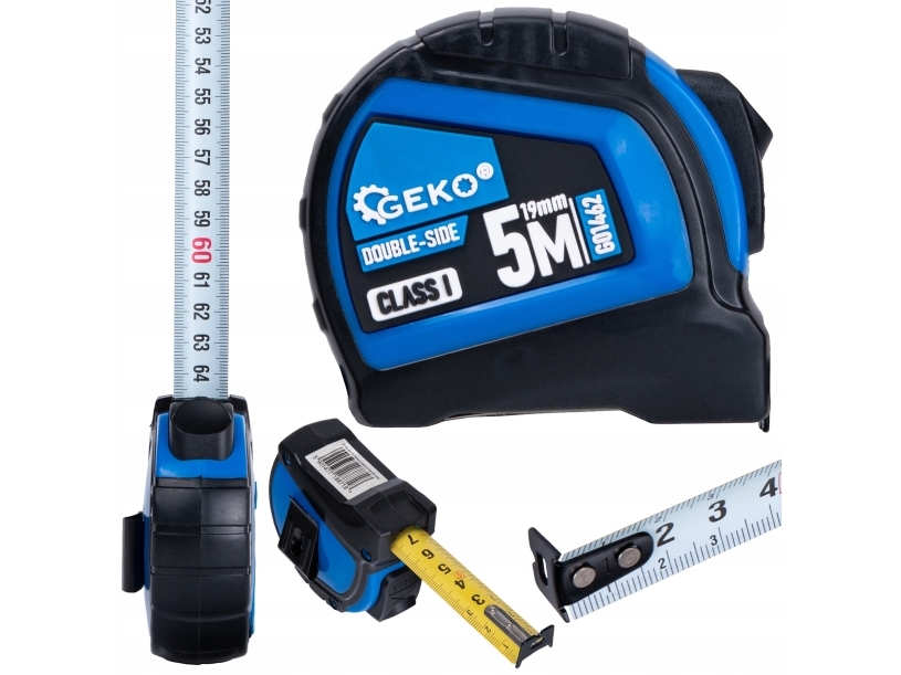 Geko Maßband Nylon Doppelseitig Mit Autostopp 5 M/19 Mm Klasse I – Displaykarton (12/120)