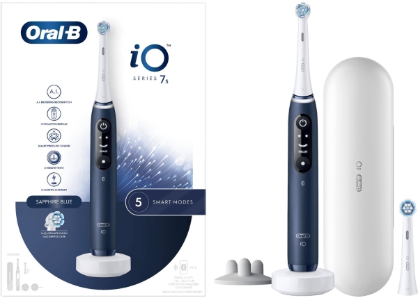 Oral-B iO 7S, Vuxen, Oscillerande tandborste, Daglig vård, Djuprengöring, Gum omsorg, Känslig, Tandblekning, Blå, Vit, 2 min, Blå | Hälsa - Tandvård - Elektrisk tandborste | GameStuff