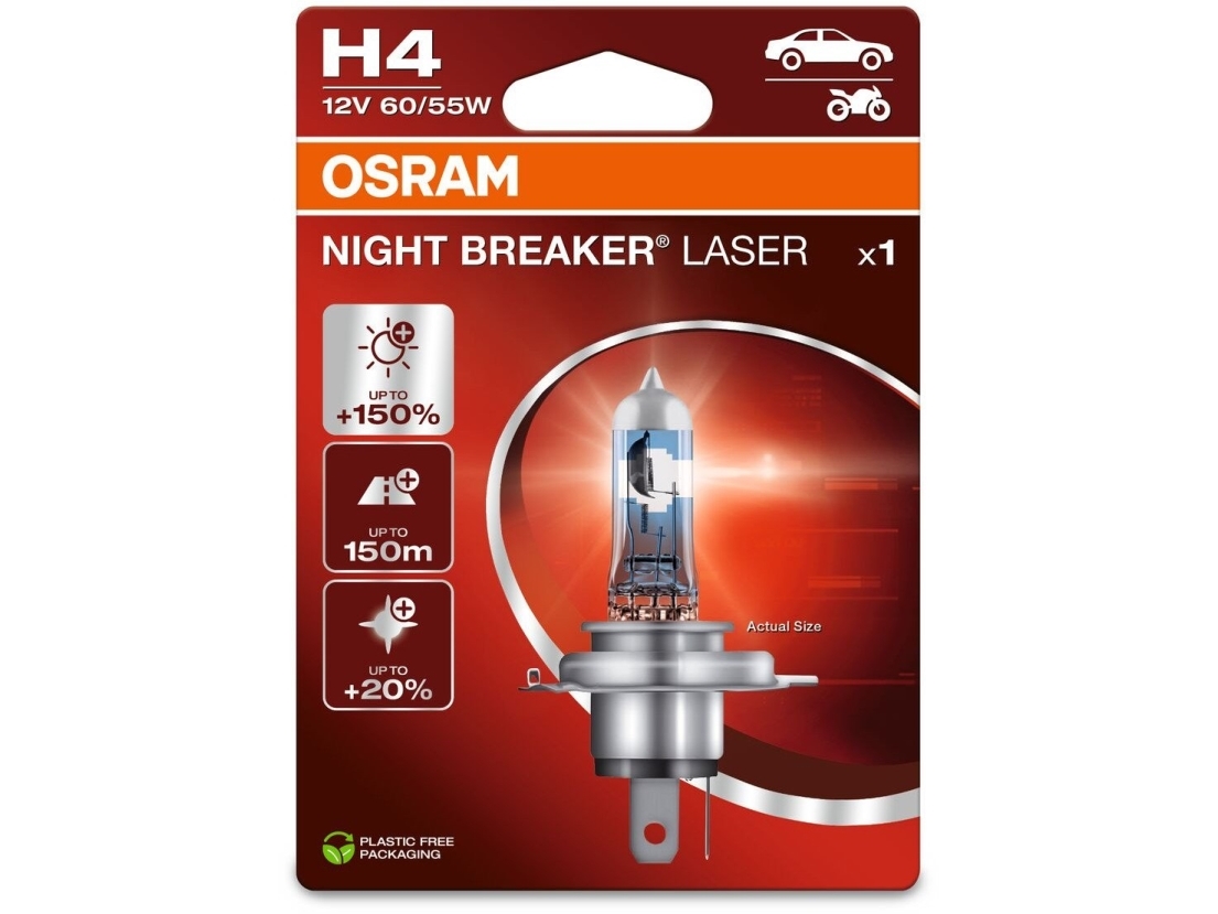 Osram Automotive 64193NL-1BL halogen lyskilde Night Breaker® Laser Next Generation H4 60/55 W 12 V | Bilvård & Biltillbehör - Belysning - H4 Billampor | GameStuff