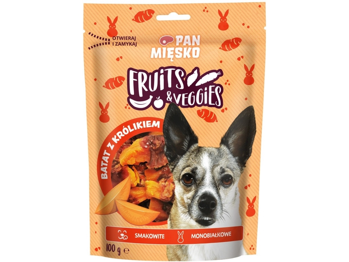 Pan Miesko hundegodbidder Fruits & Veggies sød kartoffel med kanin (voksen) 100 g