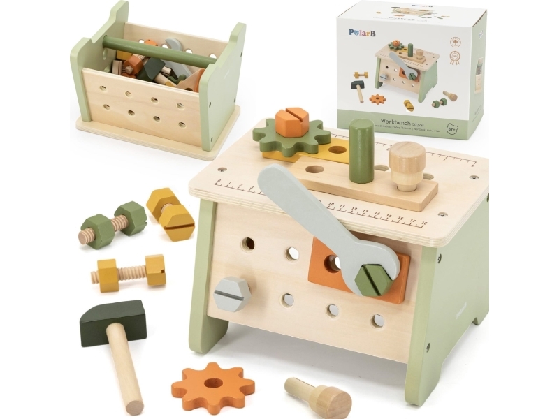 Viga Toys VIGA PolarB mini verkstad 2-i-1 verktygsl&aring;da set i tr&auml;