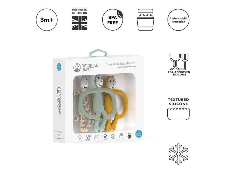 Matchstick Monkey - Animal Teether Gift Set - 3 Bideringe Dyr